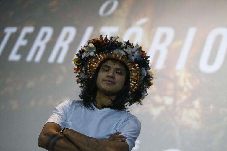 Indigenous activist Bitate Uru-Eu-Wau-Wau, poses at the premiere of National Geographic Documentary Film 'The Territory', in Sao Paulo, Brazil, on Sept. 5, 2022. Credit: Miguel Schincariol/AFP via Getty Images