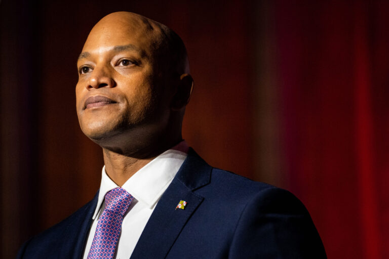 Maryland Gov. Wes Moore speaks on stage on stage during an event at the Fine and Performing Arts Center at Bowie State University on Wednesday, Feb. 22, 2023 in Bowie, Maryland. Credit: Kent Nishimura / Los Angeles Times via Getty Images