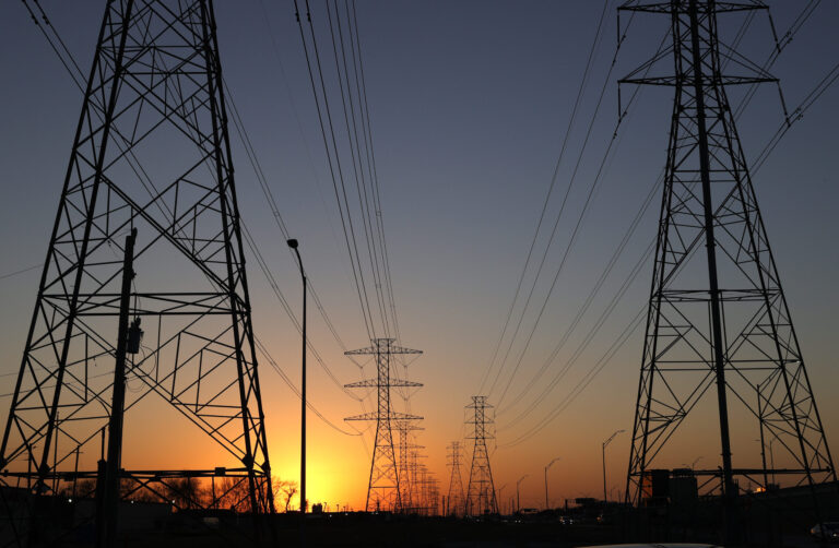 A view of high voltage transmission towers on Feb. 21, 2021 in Houston, Texas. Credit: Justin Sullivan/Getty Images