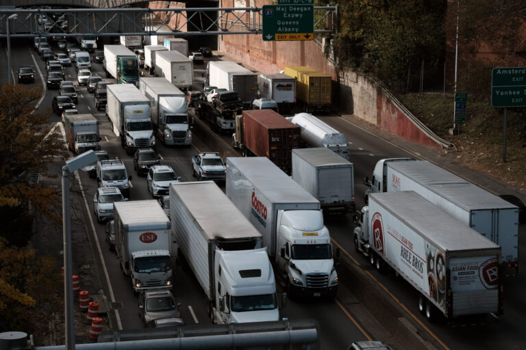 Cars and trucks move along the Cross Bronx Expressway on Nov. 16, 2021 in New York City. Credit: Spencer Platt/Getty Images
