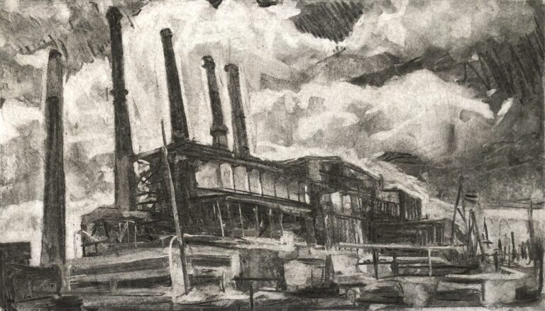 An image of Conesville Power Plant from animation drawn by Michael Schmidt.