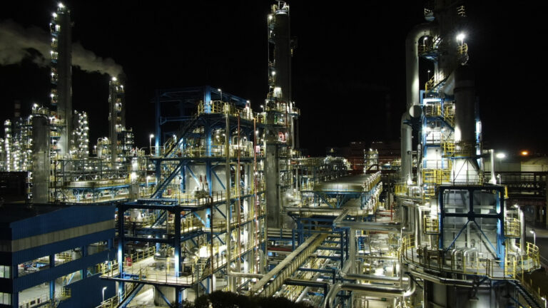 Aerial photo taken on Nov. 21, 2019 shows a night view of a factory of Petrochina Liaoyang Petrochemical Company in Liaoyang, northeast China's Liaoning Province. Credit: Yang Qing/Xinhua via Getty Images