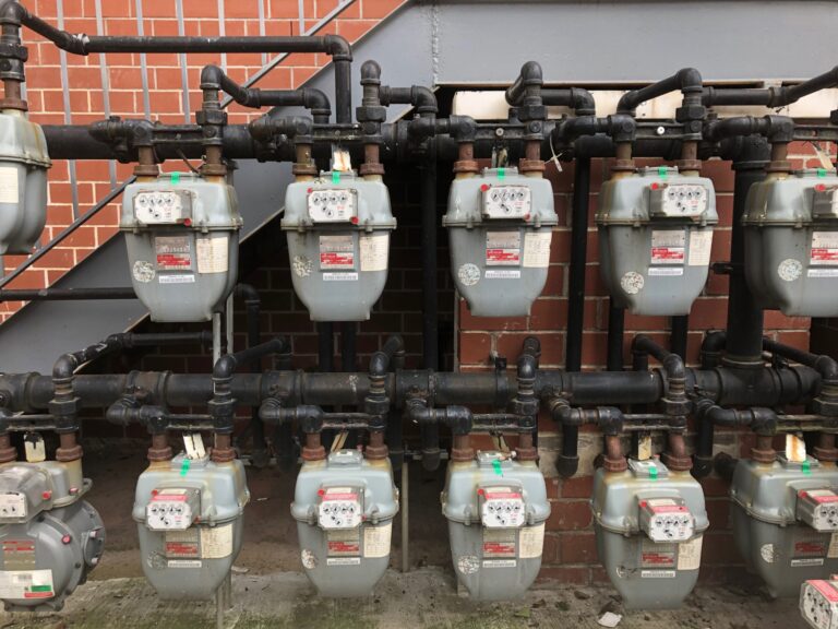 Gas meters outside a building.