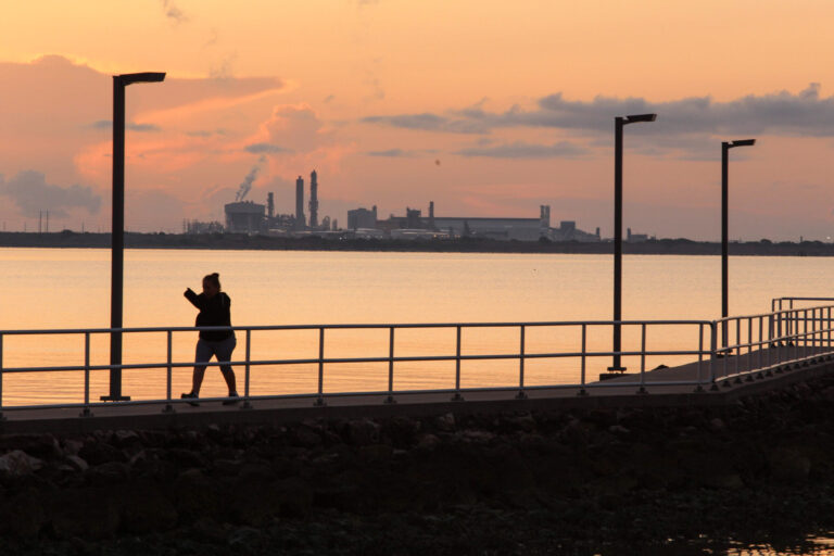 The canal expansion project will enable the world’s largest oil tankers to dock at Max Midstream’s Seahawk oil terminal, pictured on June 7, 2023, across Lavaca Bay from a jetty in Port Lavaca. Credit: Dylan Baddour / Inside Climate News