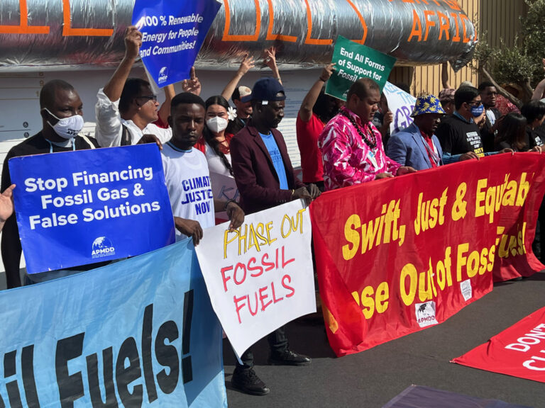 Activists at the COP27 climate talks last year in Sharm El-Sheikh, Egypt, protesting the influence of the fossil fuel industry. Credit: Bob Berwyn, Inside Climate News.