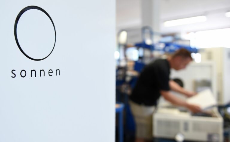 The sign of the manufacturer of solar batteries, Sonnen GmbH, in the Bavarian village Wildpoldsried, southern Germany, is pictured on July 5, 2016. Credit: Christof Stache/AFP via Getty Images