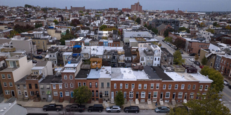 Aerial view of north Baltimore, where residents are eligible for assistance to cover cleanup costs after sewage backs up into homes under a 2017 modified consent decree signed by the city, the Environmental Protection Agency and the Maryland Department of the Environment. Credit: Visions of America/Joseph Sohm/Universal Images Group via Getty Images.
