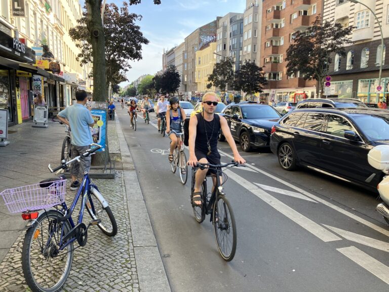 Bicycle lanes on Kottbusser Damm in Berlin.