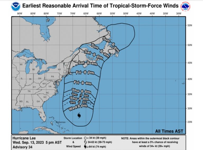 Tropical-Storm-Force Winds of Hurricane Lee
