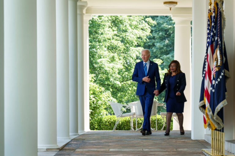 U.S. President Joe Biden and Catherine Coleman Flowers, founder of the Center for Rural Enterprise and Environmental Justice, arrive for an event at the White House on April 21, 2023. Credit: Drew Angerer/Getty Images