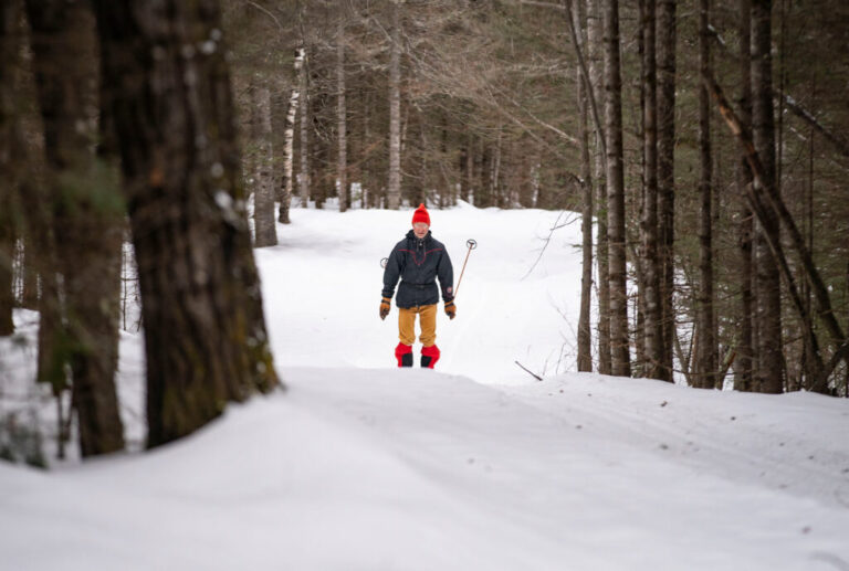 A skier makes their way through the trails at the Korkki Nordic Ski Center near Duluth, Minn. Credit: Alex Kormann/Star Tribune via Getty Images
