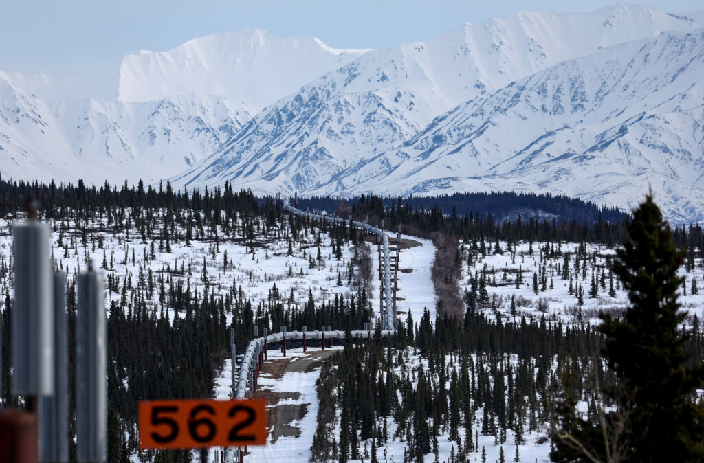 A part of the Trans-Alaska Pipeline System runs through boreal forest near Delta Junction, Alaska. Credit: Mario Tama/Getty Images
