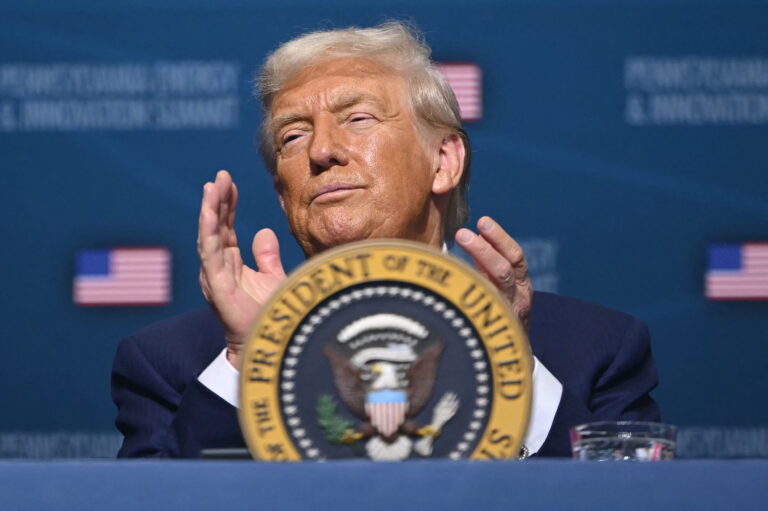 President attends the Pennsylvania Energy and Innovation Summit on the campus of Carnegie Mellon University in Pittsburgh on July 15, 2025. Credit: Andrew Caballero-Reynolds/AFP via Getty Images