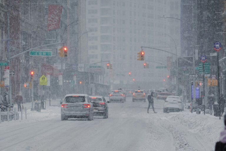 Busy Street During a Snow Storm