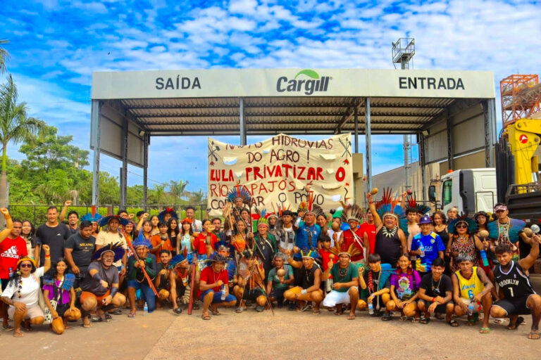 Indigenous activists gather outside Cargill's Santarem, Brazil, facility on Jan. 22, 2026. Credit: CITA Communications