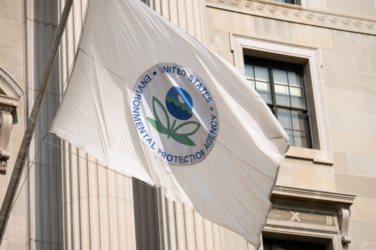 The EPA flag flies outside the agency’s headquarters in Washington, D.C. Credit: Bill Clark/CQ-Roll Call, Inc via Getty Images
