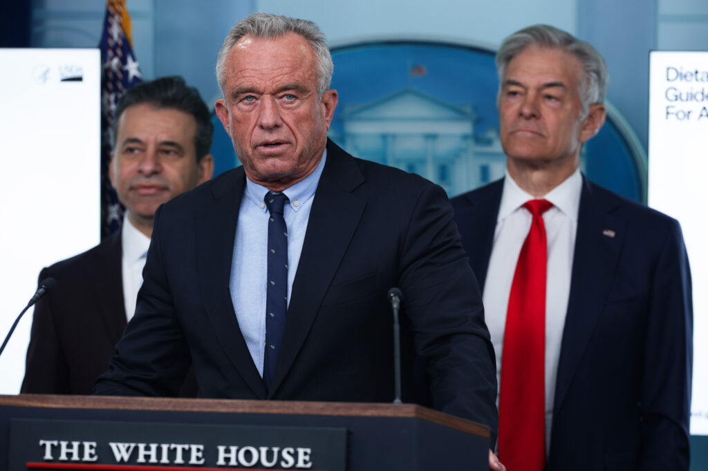 Health and Human Services Secretary Robert F. Kennedy Jr. discusses new dietary guidelines during a news briefing at the White House on Wednesday in Washington, D.C. Credit: Alex Wong/Getty Images