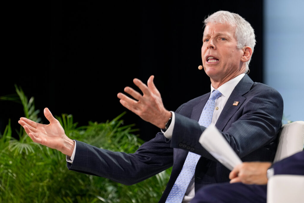 Energy Secretary Chris Wright speaks to the attendees at S&P Global’s CERAWeek in Houston on Monday. Credit: Brett Coomer/Houston Chronicle via Getty Images