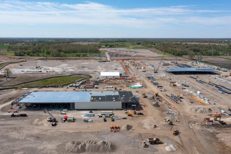 The construction site of a data center developed by Related Digital for Oracle and OpenAI is seen on May 6 in Saline, Mich. Credit: Jim West/UCG/Universal Images Group via Getty Images