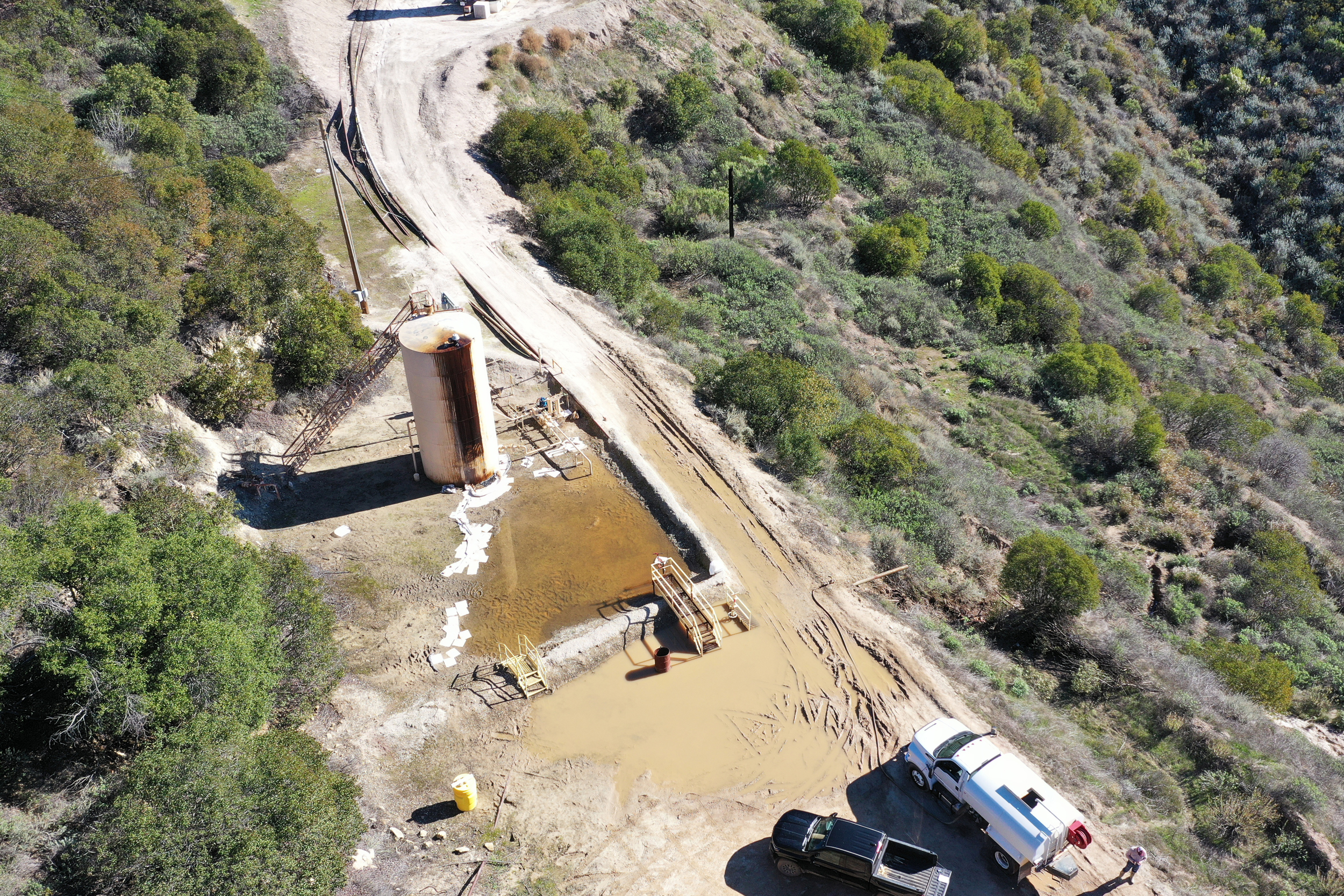 Une vue aérienne de la zone d’origine de la marée noire de Carbon California. Crédit : CFROG